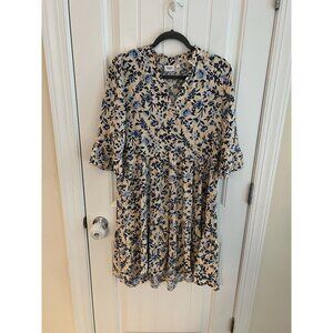 Saint Tropez Blue & White Floral Shirt‎ Dress Size S